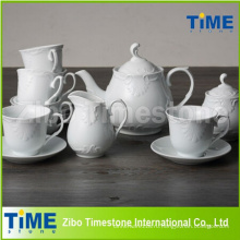 Белый керамический чайный сервиз с тиснением, сделанный в Китае